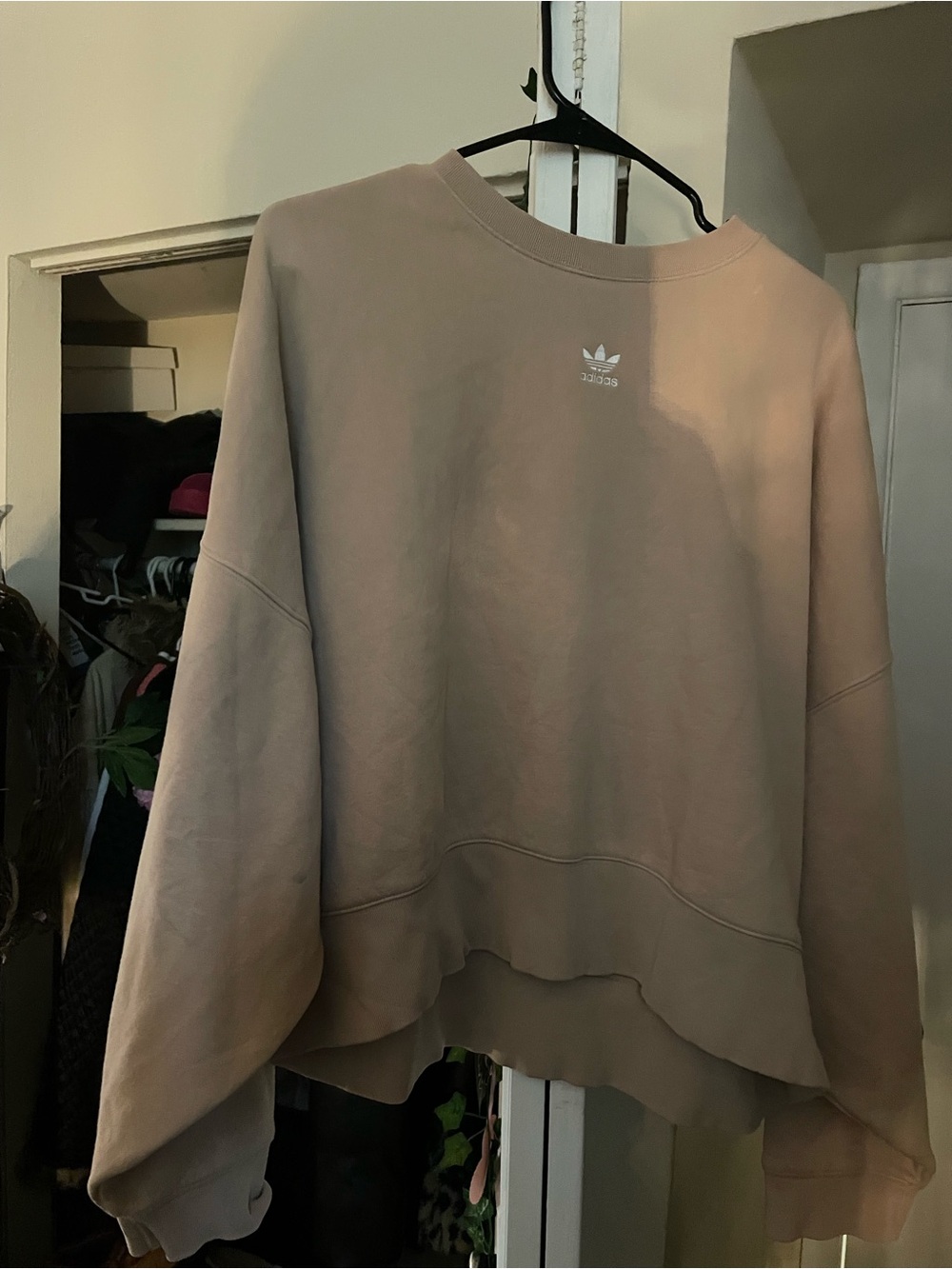 adidas Women's Taupe Boxy Crewneck Sweatshirt